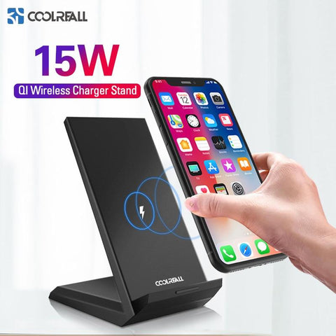 Image of Coolreall Qi Wireless Charger Stand for iPhone X XS 8 XR Samsung S9 S10 S8 S10E 15W Fast Wireless Charging Station Phone Charger